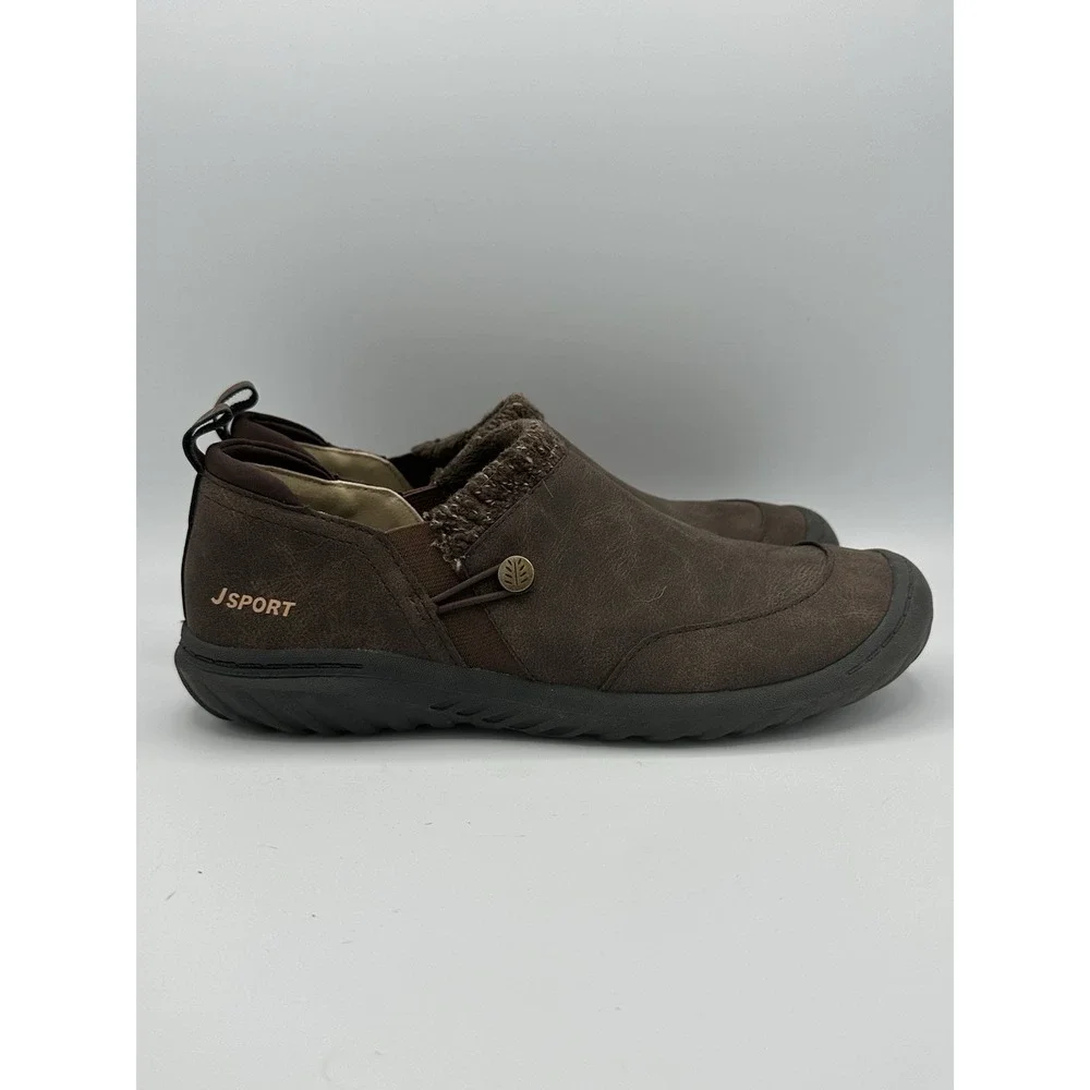 JSport Alice Boots Womens 7.5 M Winter Snow Slip On Round Toe Leather Brown